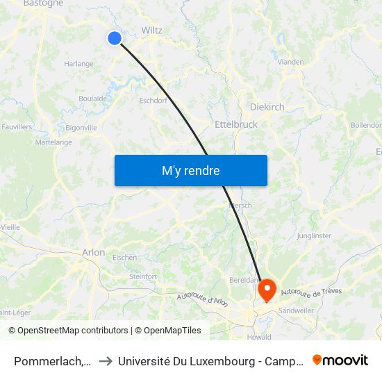 Pommerlach, Knauf to Université Du Luxembourg - Campus Kirchberg map