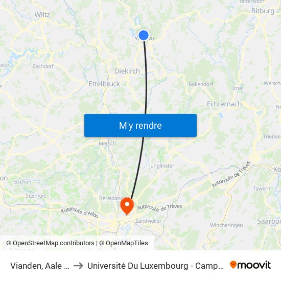 Vianden, Aale Moart to Université Du Luxembourg - Campus Kirchberg map