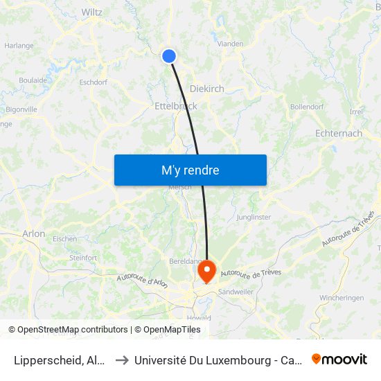 Lipperscheid, Ale Kiirfecht to Université Du Luxembourg - Campus Kirchberg map