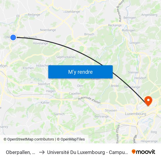 Oberpallen, Bréck to Université Du Luxembourg - Campus Kirchberg map