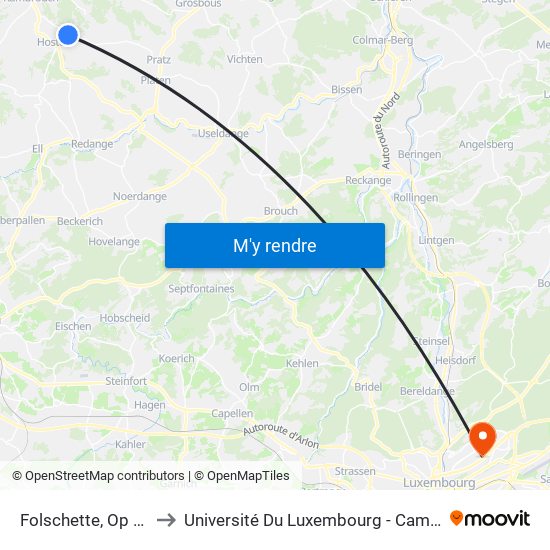 Folschette, Op Der Plaz to Université Du Luxembourg - Campus Kirchberg map