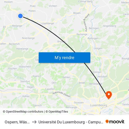 Ospern, Wäschbur to Université Du Luxembourg - Campus Kirchberg map