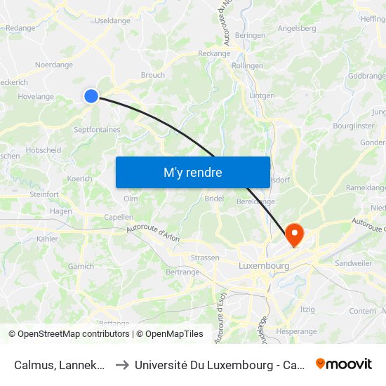 Calmus, Lannekneppchen to Université Du Luxembourg - Campus Kirchberg map