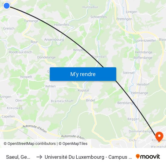 Saeul, Gemeng to Université Du Luxembourg - Campus Kirchberg map