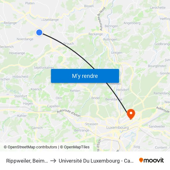 Rippweiler, Beim Nössert to Université Du Luxembourg - Campus Kirchberg map