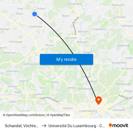 Schandel, Viichtenerstrooss to Université Du Luxembourg - Campus Kirchberg map