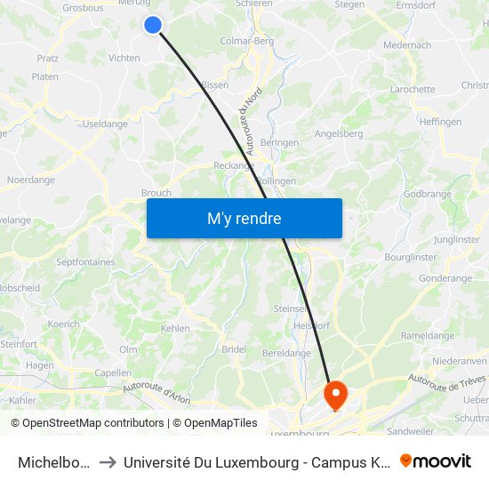 Michelbouch to Université Du Luxembourg - Campus Kirchberg map