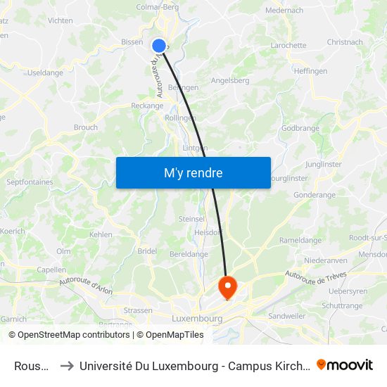 Rouscht to Université Du Luxembourg - Campus Kirchberg map