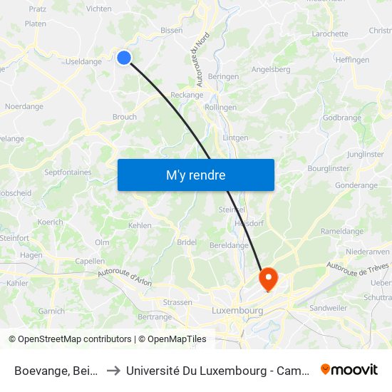 Boevange, Beim Wald to Université Du Luxembourg - Campus Kirchberg map