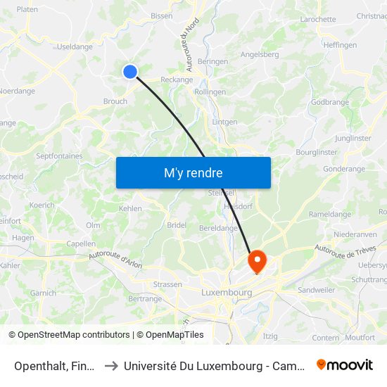 Openthalt, Finsterthal to Université Du Luxembourg - Campus Kirchberg map