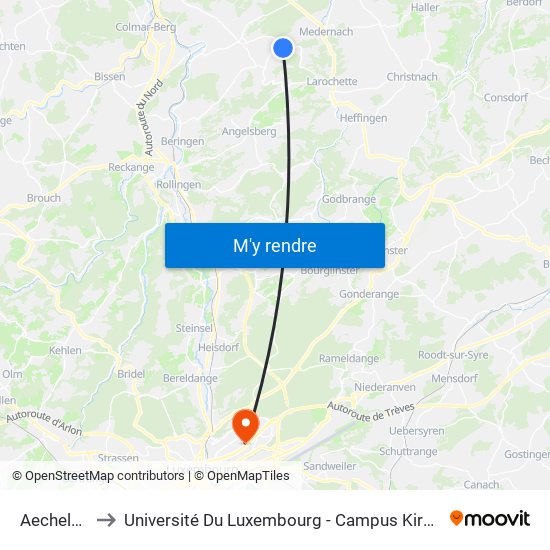 Aechelbur to Université Du Luxembourg - Campus Kirchberg map