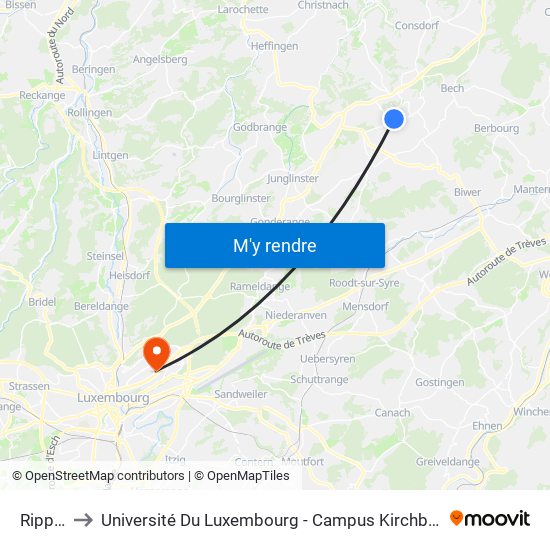 Rippig to Université Du Luxembourg - Campus Kirchberg map