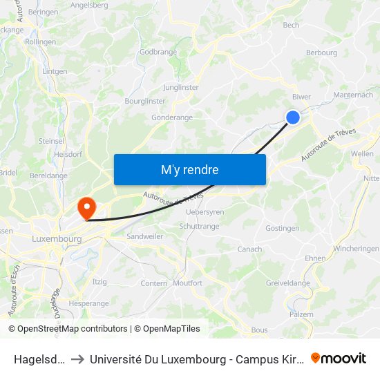 Hagelsdorf to Université Du Luxembourg - Campus Kirchberg map