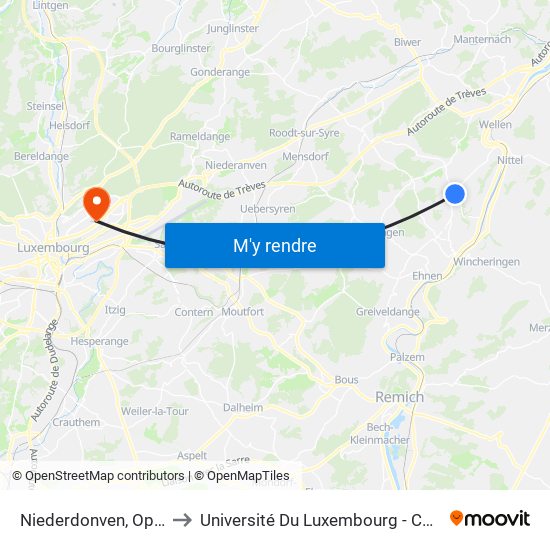 Niederdonven, Op Der Bréck to Université Du Luxembourg - Campus Kirchberg map