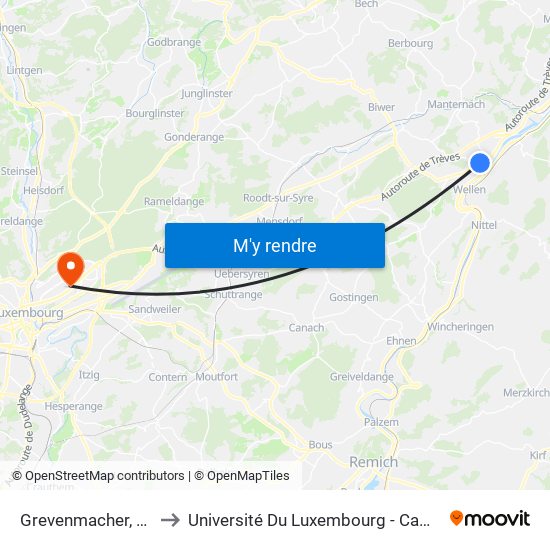 Grevenmacher, Tanneurs to Université Du Luxembourg - Campus Kirchberg map