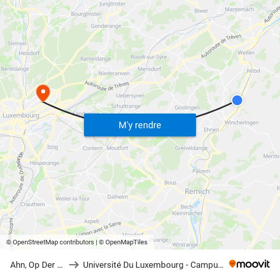 Ahn, Op Der Bréck to Université Du Luxembourg - Campus Kirchberg map