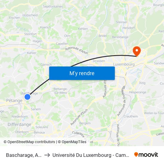 Bascharage, Arcades to Université Du Luxembourg - Campus Kirchberg map