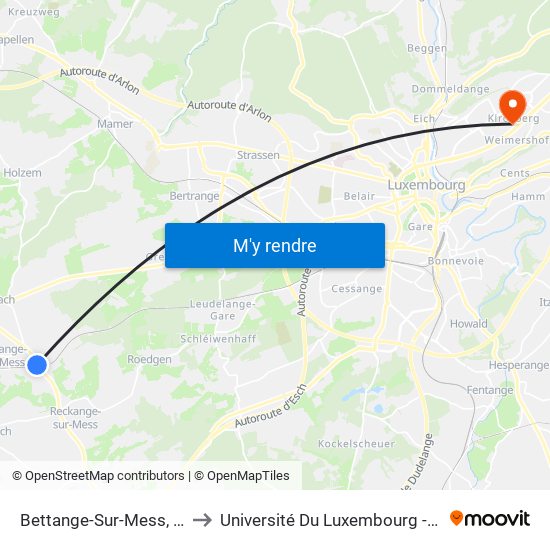 Bettange-Sur-Mess, Bei Der Barriär to Université Du Luxembourg - Campus Kirchberg map