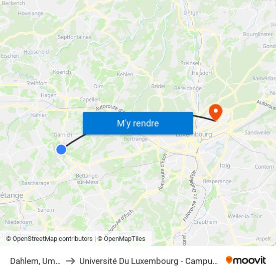 Dahlem, Um Pëtz to Université Du Luxembourg - Campus Kirchberg map