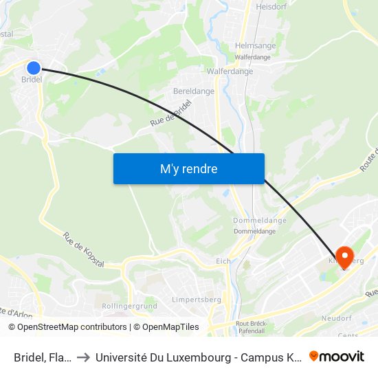 Bridel, Flamo to Université Du Luxembourg - Campus Kirchberg map