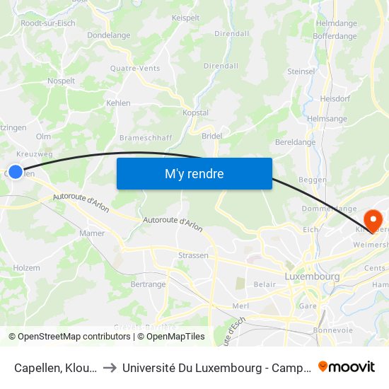 Capellen, Klouschter to Université Du Luxembourg - Campus Kirchberg map