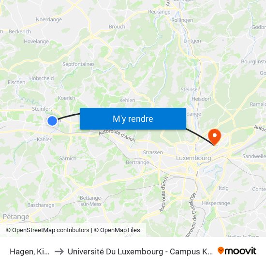 Hagen, Kiirch to Université Du Luxembourg - Campus Kirchberg map