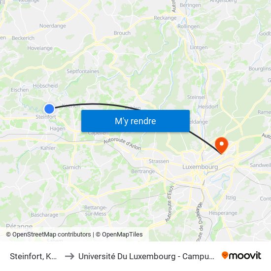 Steinfort, Kolonie to Université Du Luxembourg - Campus Kirchberg map