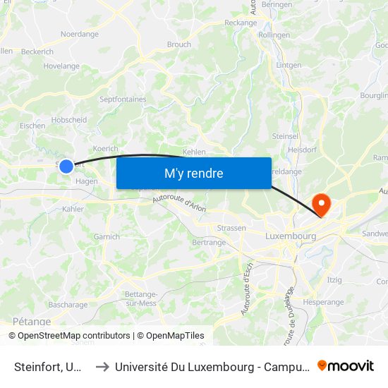 Steinfort, Um Quai to Université Du Luxembourg - Campus Kirchberg map