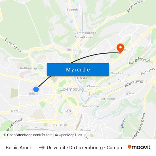 Belair, Amsterdam to Université Du Luxembourg - Campus Kirchberg map