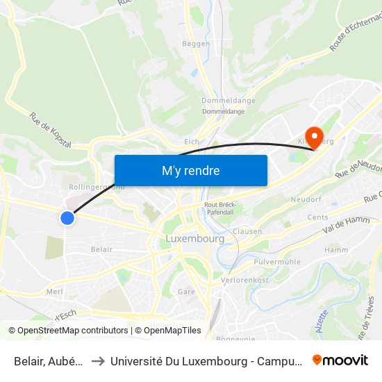 Belair, Aubépines to Université Du Luxembourg - Campus Kirchberg map