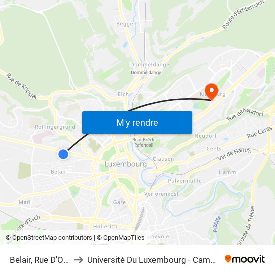 Belair, Rue D'Ostende to Université Du Luxembourg - Campus Kirchberg map