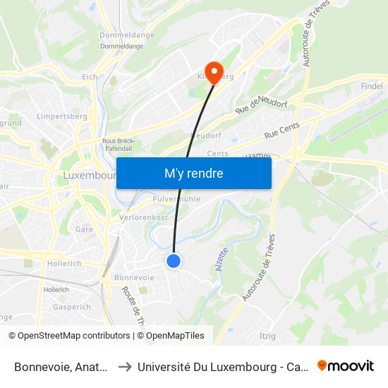 Bonnevoie, Anatole France to Université Du Luxembourg - Campus Kirchberg map