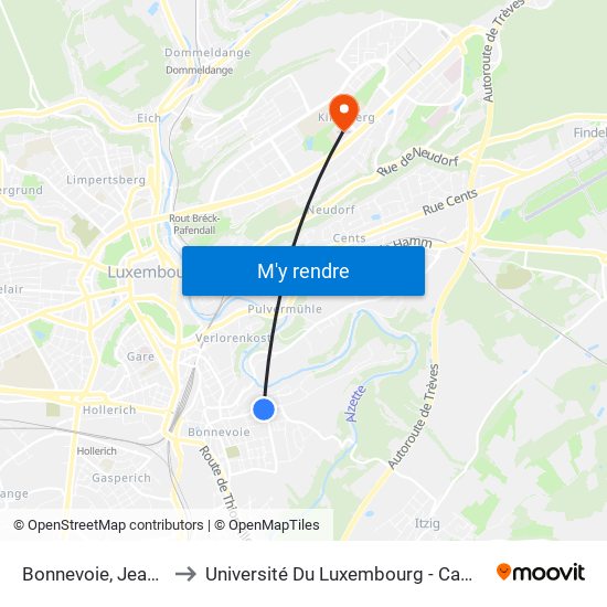 Bonnevoie, Jean Jacoby to Université Du Luxembourg - Campus Kirchberg map