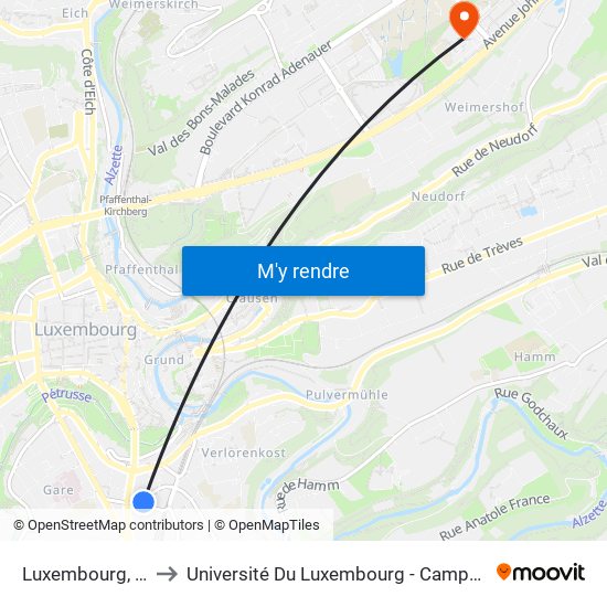 Luxembourg, Wallis to Université Du Luxembourg - Campus Kirchberg map