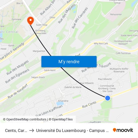 Cents, Carmel to Université Du Luxembourg - Campus Kirchberg map