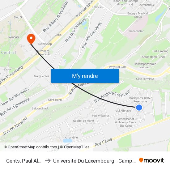 Cents, Paul Albrecht to Université Du Luxembourg - Campus Kirchberg map