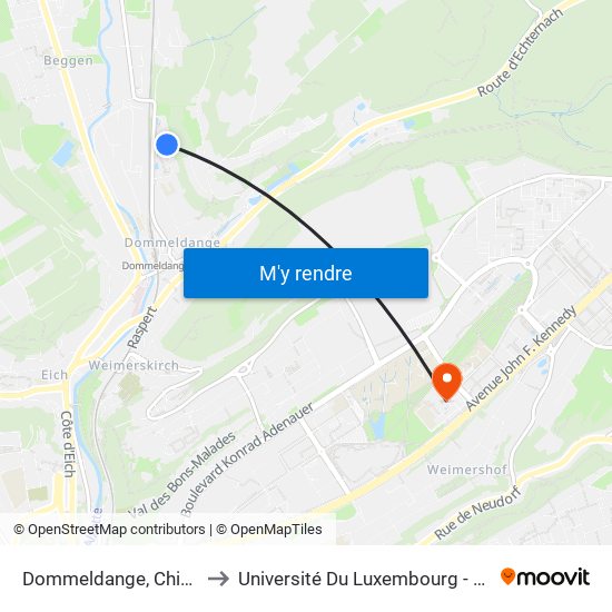 Dommeldange, Chingiz Aitmatov to Université Du Luxembourg - Campus Kirchberg map