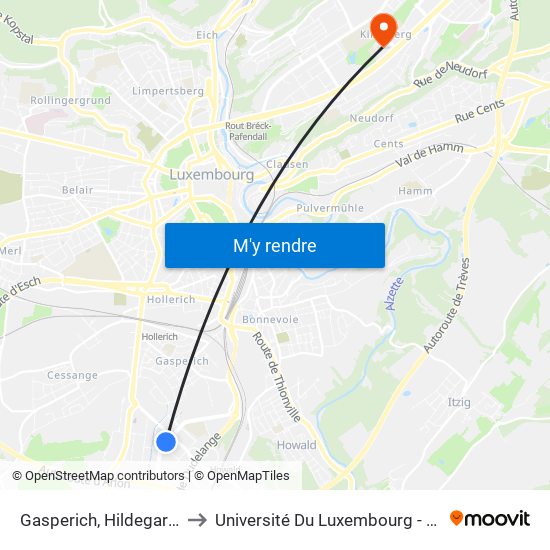 Gasperich, Hildegard Von Bingen to Université Du Luxembourg - Campus Kirchberg map