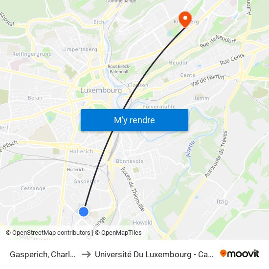 Gasperich, Charles Darwin to Université Du Luxembourg - Campus Kirchberg map