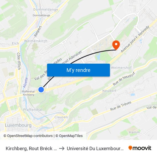 Kirchberg, Rout Bréck - Pafendall (Tram) to Université Du Luxembourg - Campus Kirchberg map