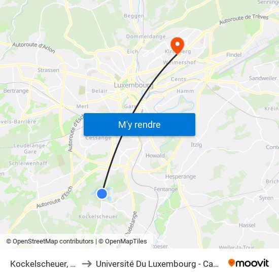 Kockelscheuer, Patinoire to Université Du Luxembourg - Campus Kirchberg map