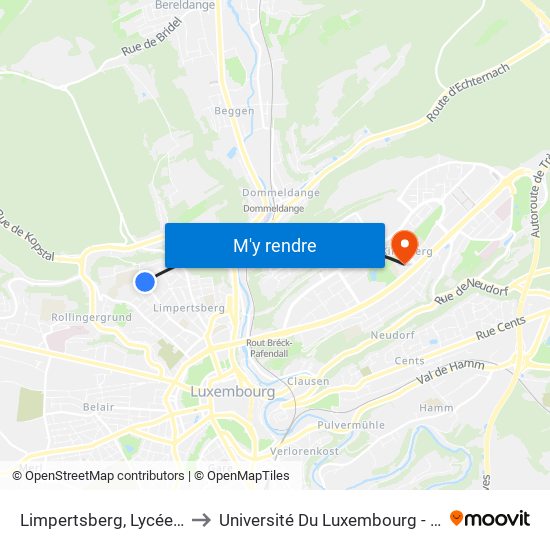 Limpertsberg, Lycée Michel Lucius to Université Du Luxembourg - Campus Kirchberg map