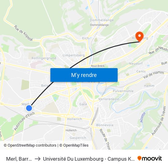 Merl, Barrière to Université Du Luxembourg - Campus Kirchberg map