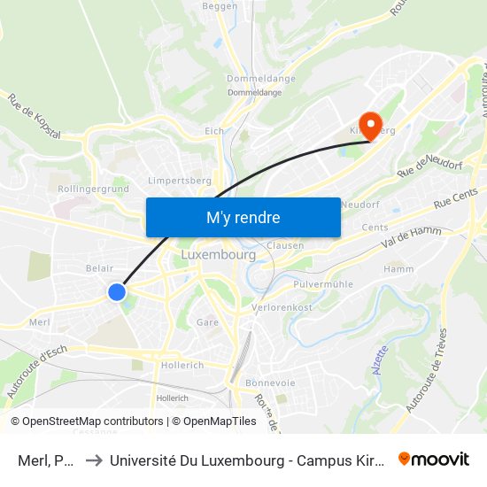 Merl, Parc to Université Du Luxembourg - Campus Kirchberg map