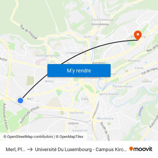 Merl, Plak to Université Du Luxembourg - Campus Kirchberg map