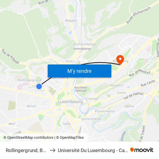 Rollingergrund, Beim Klomp to Université Du Luxembourg - Campus Kirchberg map