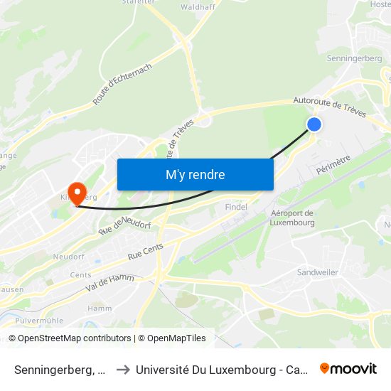 Senningerberg, Autobunn to Université Du Luxembourg - Campus Kirchberg map