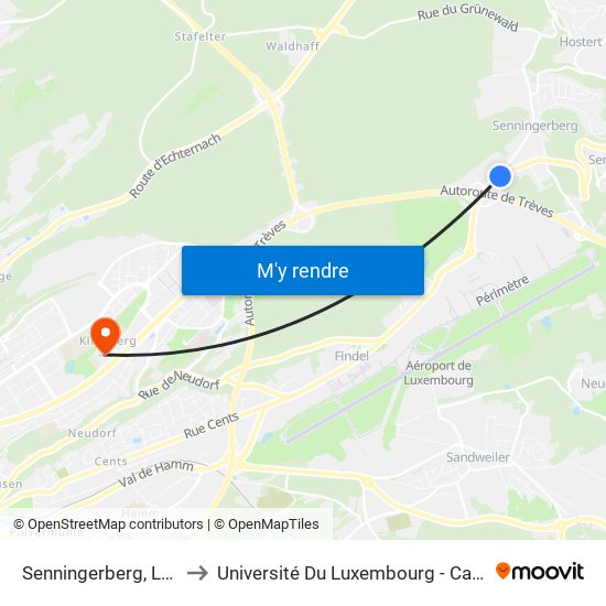 Senningerberg, Laangschib to Université Du Luxembourg - Campus Kirchberg map