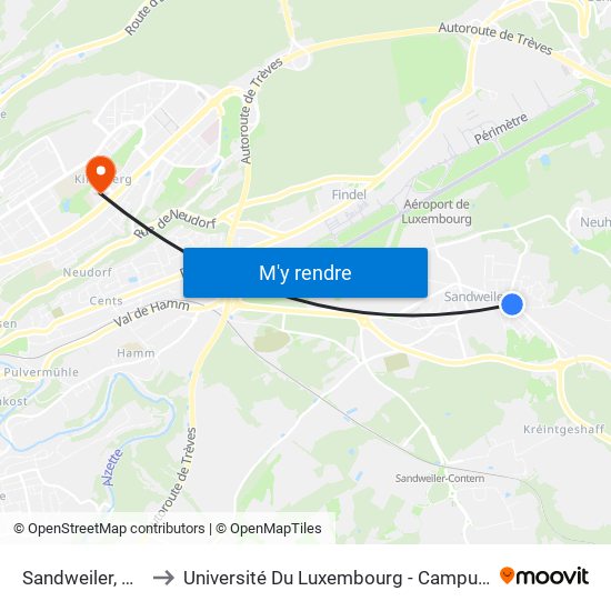 Sandweiler, Apdikt to Université Du Luxembourg - Campus Kirchberg map