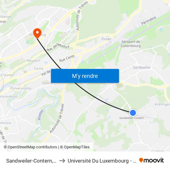 Sandweiler-Contern, Gare Routière to Université Du Luxembourg - Campus Kirchberg map